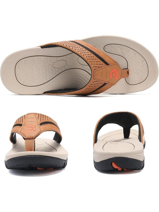 Men\'s Khaki Flip-flops Thongs Sandals Durable Comfort Slippers For Casual